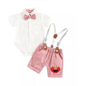 Elmo Outfit Boy Smash Cake Birthday Clothes Sesame Street Suspenders Smash Cake